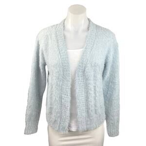 Sweet & Sinful Blue Mohair Eyelash Knit Fuzzy Fur Cardigan Sweater Top Size S
